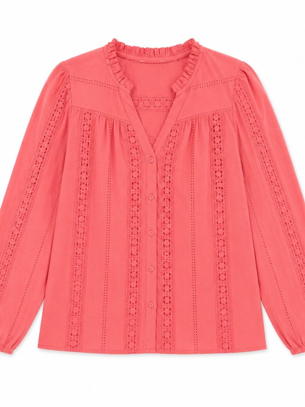 Boho Peasant Top Blouse Women's Coral Pink Size M 100% Cotton Cottagecore